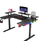 Gamax P203 RGB Carbon Fiber Gaming Workstation Desk with Multi Level Shelves and mousepad 160*100*74 cm - Black