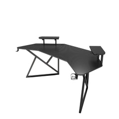 Gamax D2204B Curved Carbon fiber Gaming Table 180*70*74 cm with Multi Level Shelves & Mousepad - Black