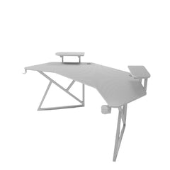 Gamax D2204W Curved Carbon fiber Gaming Table 180*70*74 cm with Multi Level Shelves & Mousepad - White