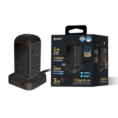 XPower Pillar 8 PL8 Mini 12-output switch power strip 8-Outlet PD3.0 Output Power Strip (3M) Black-4895246613352