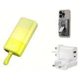 مجموعه ويوي ، باور بانك سلسلة كولورفول موديل Wi-P015 بسعة 10000 مللي أمبير باللون الأصفر + محفظة مغناطيسية مع مسند + شاحن سريع U002 - باللون الأبيض.