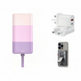 مجموعه ويوي ، باور بانك سلسلة كولورفول موديل Wi-P015 بسعة 10000 مللي أمبير باللون بنفسجي + محفظة مغناطيسية مع مسند + شاحن سريع U002 - باللون الأبيض.