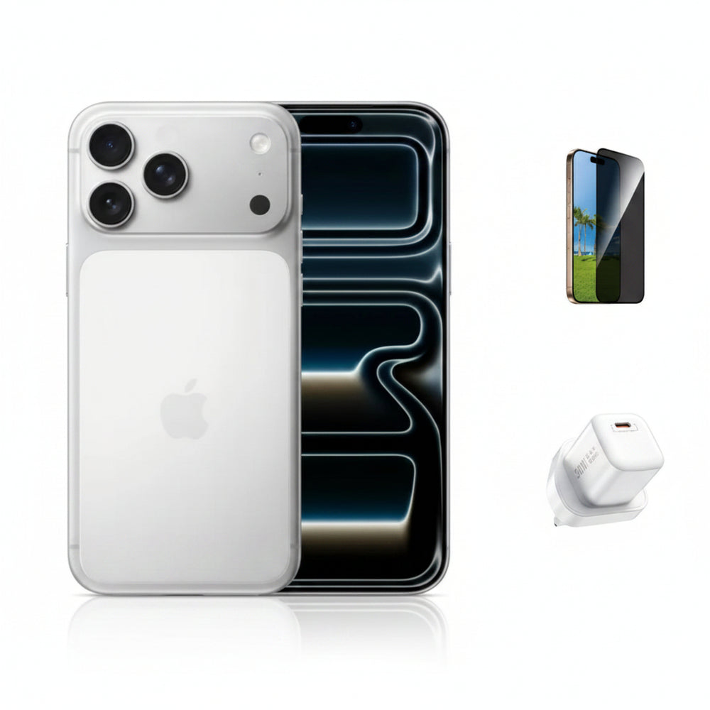 Apple iPhone 17 Pro Max 2TB Silver+2.5D Privacy Tempered Glass for iPhone 17 Pro max+WIWU NANO 30W GAN PD CHARGER