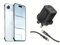 Apple iPhone Air 256GB Sky Blue +Promate 25W Dual Port PD Wall Charger with 60W USB-C Cable, Quick Charge 3.0 Port, and 1.2m Transparent 60W Cable