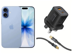 Apple iPhone 17 256GB Mist Blue +Promate 25W Dual Port PD Wall Charger with 60W USB-C Cable, Quick Charge 3.0 Port, and 1.2m Transparent 60W Cable