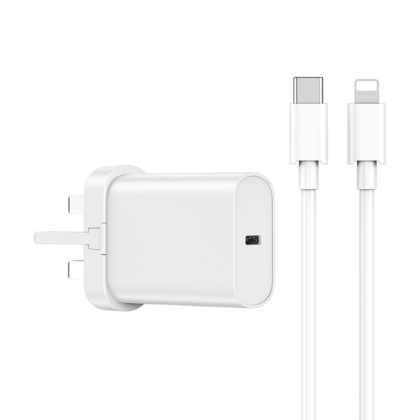 WIWU Wi-U001 20 PD Charger+ Cable Sets UK Plug+USB C to Lightning C-L White