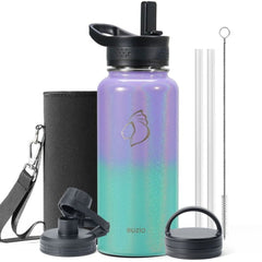 Buzio Trio Series Water Bottle with 3 Lids and Sleeve 1L - Purple Green