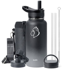 Buzio Trio Series Water Bottle with 3 Lids and Sleeve 1L - Shadow