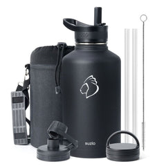Buzio Trio Series Water Bottle with 3 Lids and Sleev 1.9L - Black