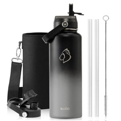 Buzio Duet Series Water Bottle with 2 Lids and Sleeve 1.2L - Shadow