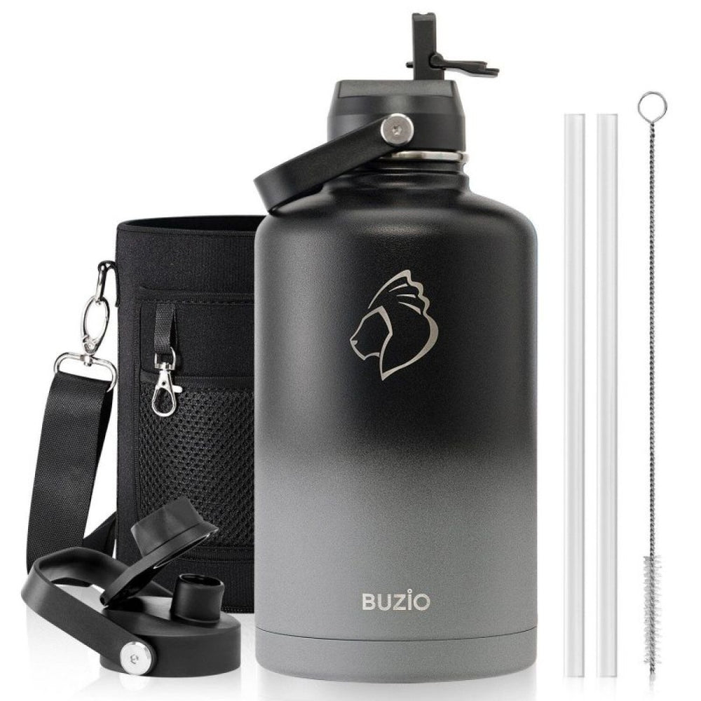 Buzio Duet Series Water Bottle with 2 Lids and Sleeve 2.5L - Shadow