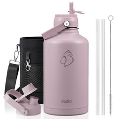 Buzio Duet Series Water Bottle with 2 Lids and Sleeve 1.9L - Purple