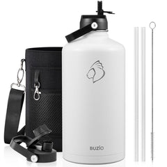 Buzio Duet Series Gallon Bottle with 2 Lids and Sleeve 3.8L - White