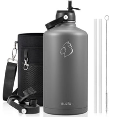 Buzio Duet Series Gallon Bottle with 2 Lids and Sleeve 3.8L - Grey