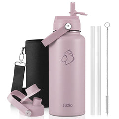 Buzio Duet Series Water Bottle with 2 Lids and Sleeve 1L - Purple