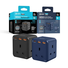 XPower WSS1 PD 20W 3-Outlet Cube Extension Socket - Black