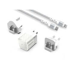 Energizer 20W Wall Charger/ 3x Multi-Plug / PD-QC/ USB-C to Lightning Cable Included/ White
