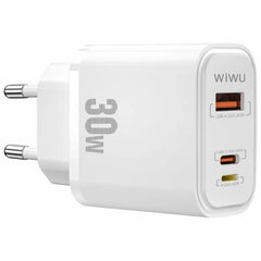 شاحن سريع WIWU Wi-U021 SiC بقوة 30 واط بتقنية الشحن السريع PD+QC، أبيض اللون، متوافق مع معايير A+C/L، من الفئة A+C/L، بريطاني