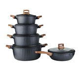 OSFE Granite Cookware Set 12 Pcs (32, 28, 24, 20 cm Casserole, 28 cm Pan, 2 Pcs Silicone Kitchen Tools)-BLACK