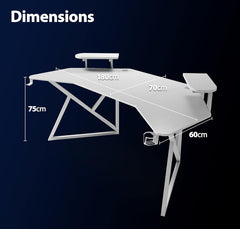 Gamax D2204W Curved Carbon fiber Gaming Table 180*70*74 cm with Multi Level Shelves & Mousepad - White