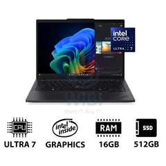Lenovo ThinkPad T14 Gen 6 AI PC - 14.0" WUXGA / Ultra 7 255U / 16GB / 512GB (NVMe M.2 SSD) / AI Boost Up to 12 TOPS / WWAN / DOS (Without OS) / Arabic/English / 3YW / Black - Laptop