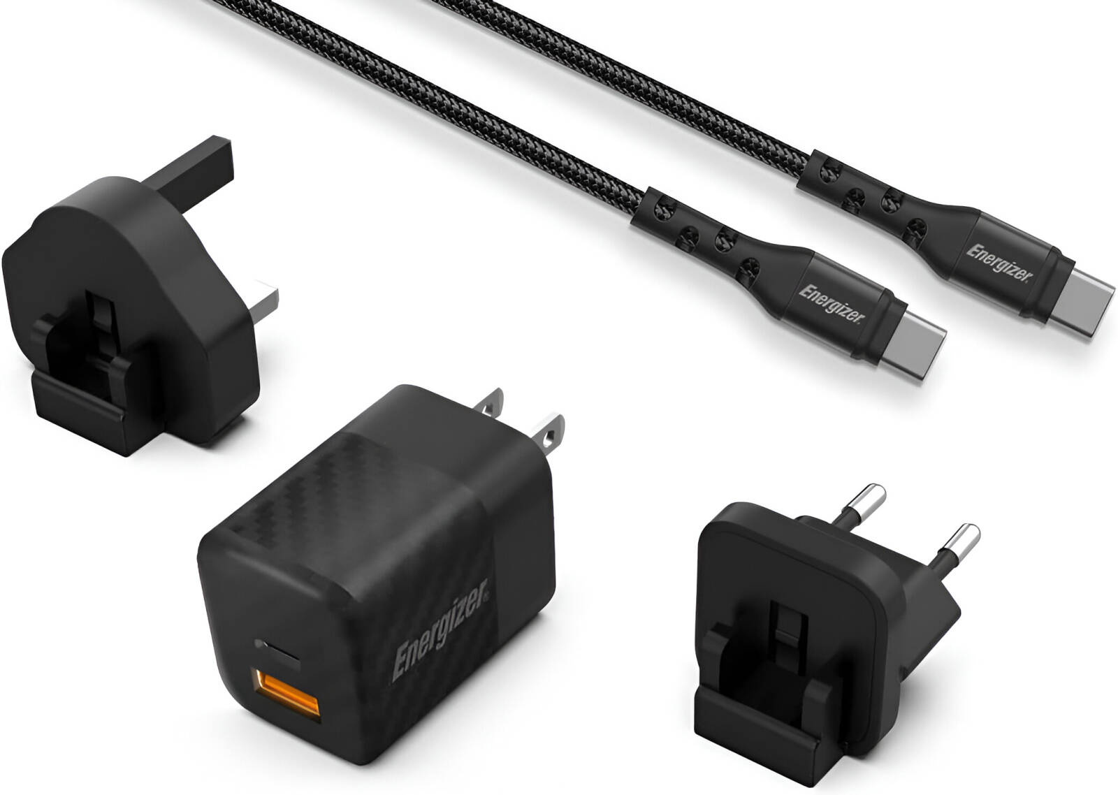 Energizer Ultimate 38W PD/QC Wall Charger with Universal Plug, Dual Output, USB-C to USB-C Braided Cable
