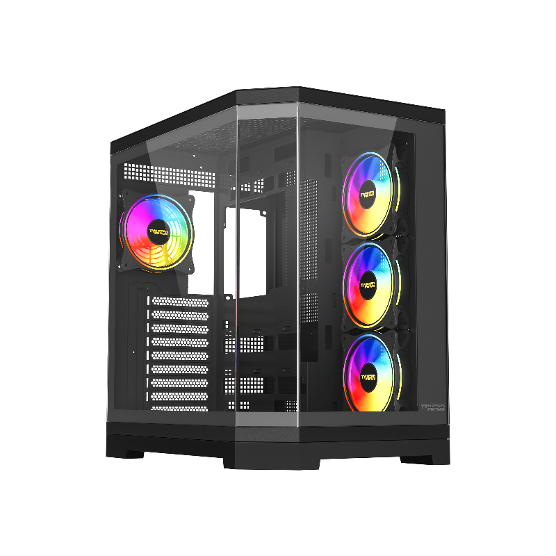 Twisted Minds Vanguard Tempered Glass Mid Tower Gaming Case - Black (3 ARGB Fans Included)