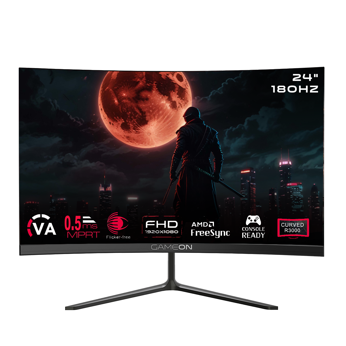 GAMEON GOC24F180VA 24" FHD, 180 Hz, MPRT 0.5 ms, HDMI 2.1, VA PANEL Curved Gaming Monitor