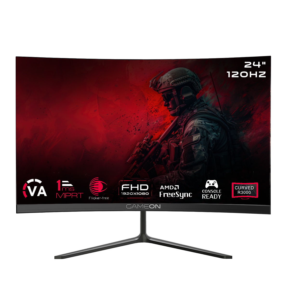 GAMEON GOC24F120VA 24" FHD, 120 Hz, MPRT 1 ms, HDMI 2.1, VA PANEL Curved Gaming Monitor