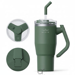 Brave Temp Guard Vacuum Insulated Travel Mug – 180° Rotating Handle, 24H Cold & 12H Hot Retention, Leak-Proof Lids, 950ml - Green
