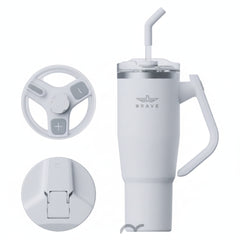 Brave Temp Guard Vacuum Insulated Travel Mug – 180° Rotating Handle, 24H Cold & 12H Hot Retention, Leak-Proof Lids, 1200ml - White