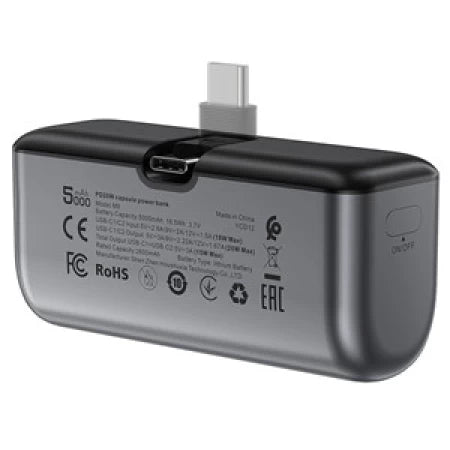 بنك طاقة كبسولة Acefast M9-5000 PD20W من النوع C، أسود اللون