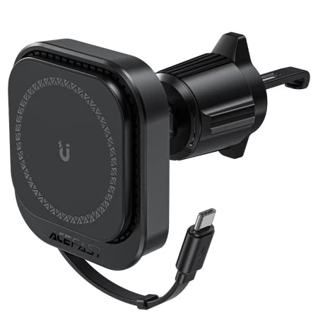 Acefast D32 magnetic wireless charging car holder with retractable cable for air vent ,black