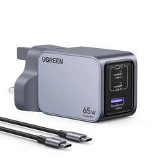 UGREEN Nexode Pro 65W 3-Port GaN Fast +USB CC Cable Charger UK 25872 Black