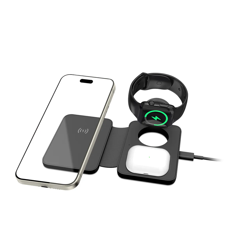 XPower WLM9 3 In 1 Magnetic Wireless Travel Charging Pad - Black