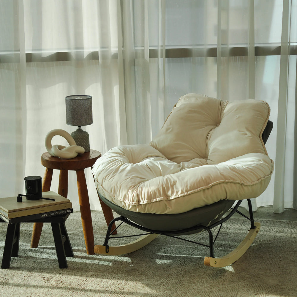 SOMA Nest Rocker Chair – Ergonomic Cozy Rocking Design – Premium Fabric – Beige/Gray