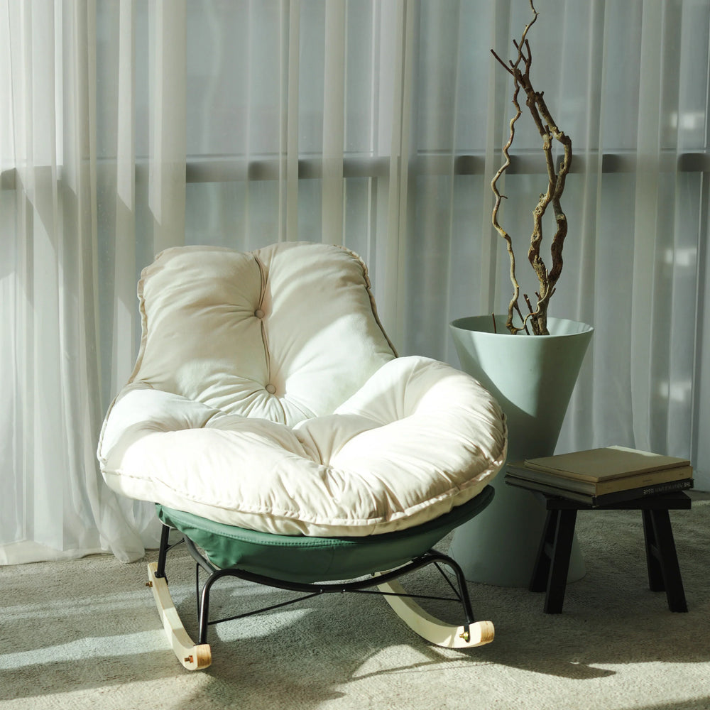 SOMA Nest Rocker Chair – Ergonomic Cozy Rocking Design – Premium Fabric – Beige/Green
