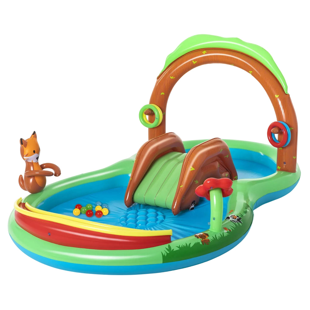 Bestway 2.95M X 1.99M X 1.30M Friendly Woods Play Center (Contents: one pool, one slide, four inflatable rings, ten play balls,repair patch) Age 2+