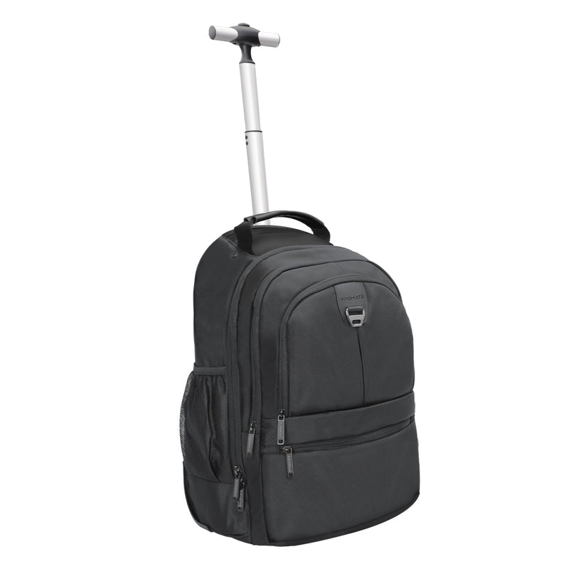 Promate Large Capacity Trolley Bag with Multiple Compartments for 15.6” Laptops, BackPack  ,BLACK