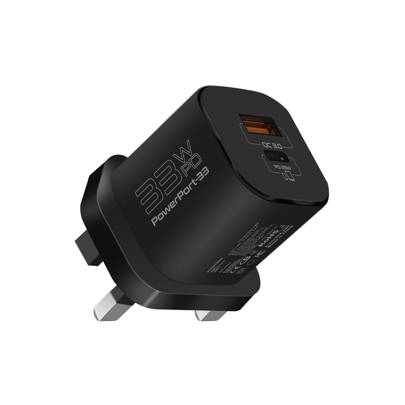 Promate -PowerPort-33W Power Delivery GaNFast™ Charging Adapter,BLACK
