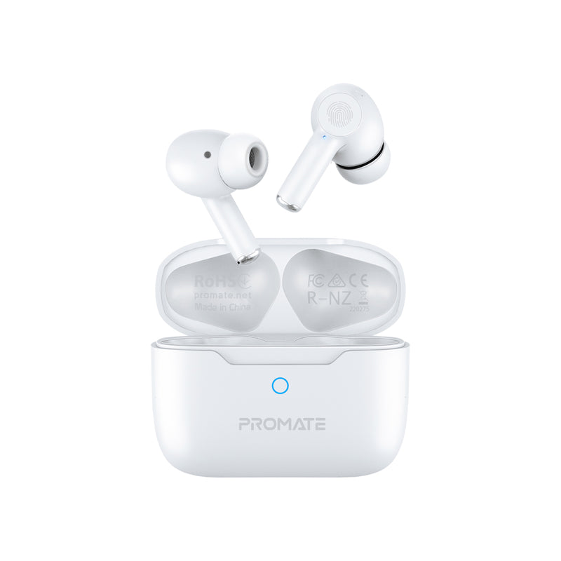 Promate High-Definition ANC TWS Earphones with intellitouch,White