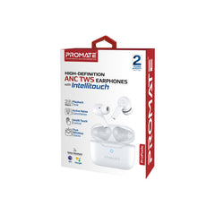 Promate High-Definition ANC TWS Earphones with intellitouch,White