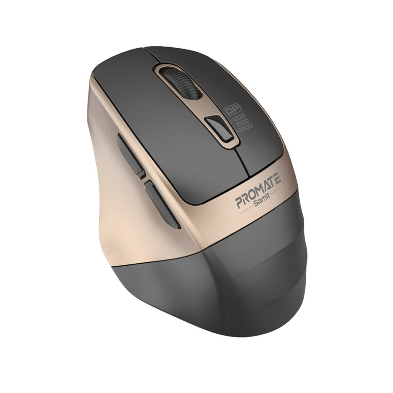 Promate - Samit 2.4GHz Ergonomic 2200 DPI Silent Click Wireless Mouse ,Gold
