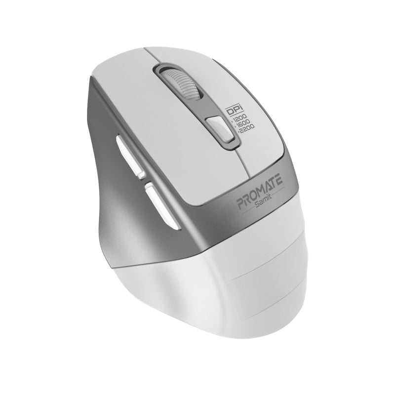 Promate - Samit 2.4GHz Ergonomic 2200 DPI Silent Click Wireless Mouse ,White
