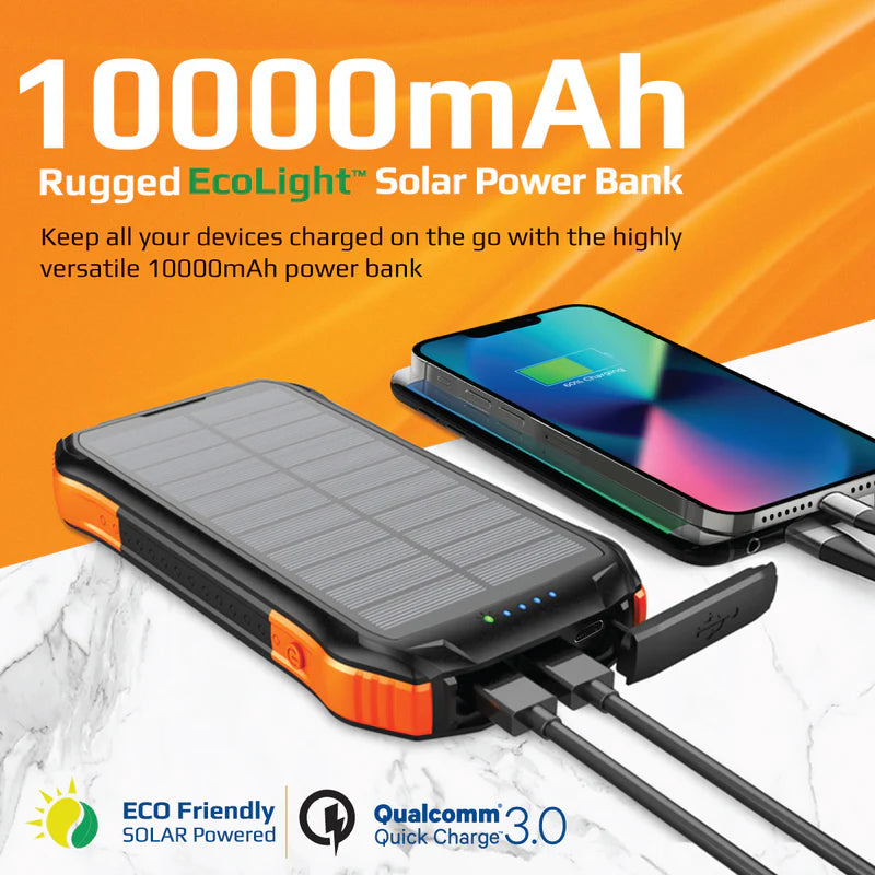 Promate 10000mAh Rugged EcoLight™ Solar Power Bank