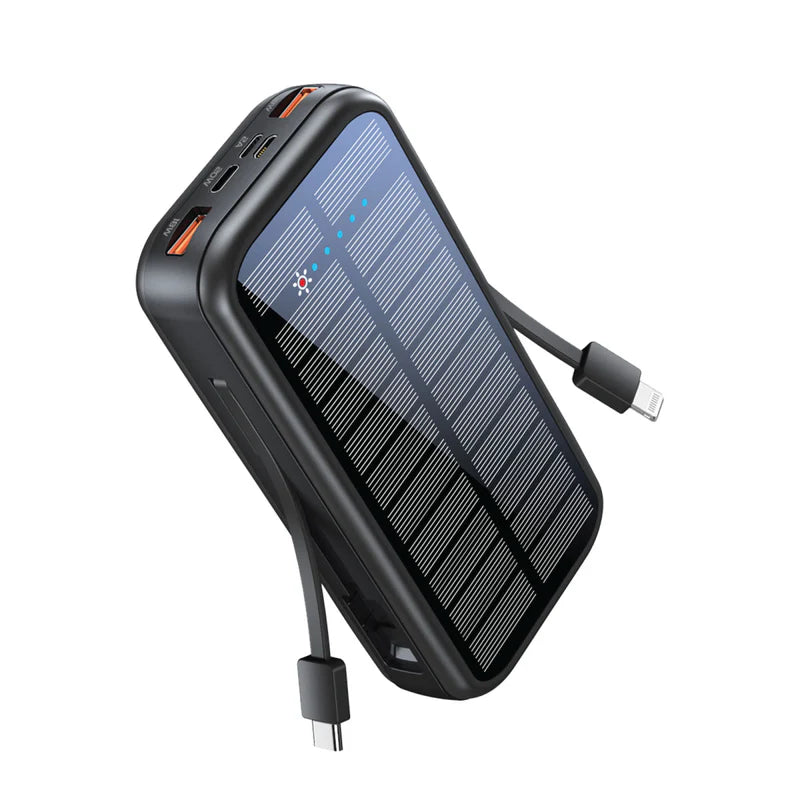 Promate 20000mAh EcoLight™ Solar Power Bank with Built-in USB-C & Lightning Cables