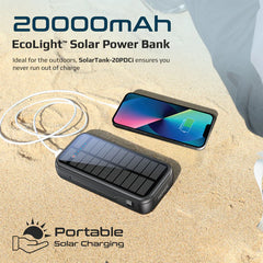 Promate 20000mAh EcoLight™ Solar Power Bank with Built-in USB-C & Lightning Cables