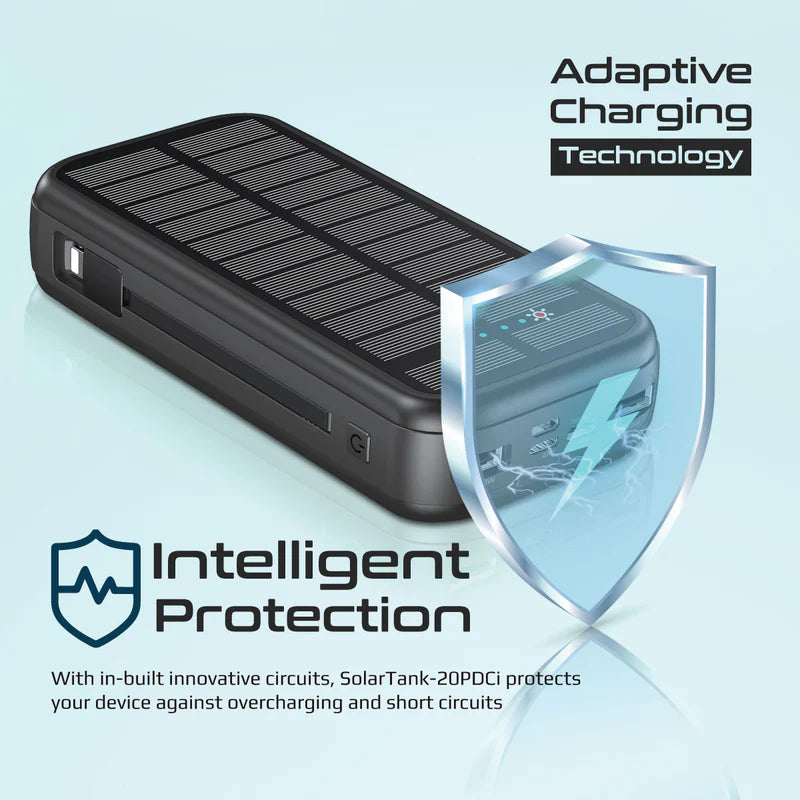 Promate 20000mAh EcoLight™ Solar Power Bank with Built-in USB-C & Lightning Cables