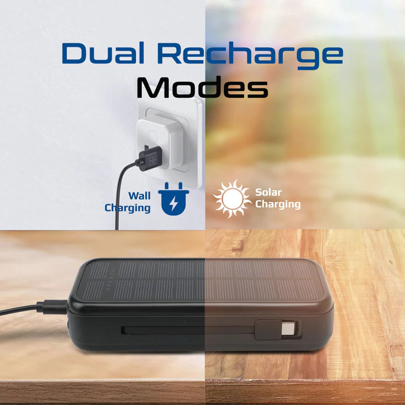 Promate 20000mAh EcoLight™ Solar Power Bank with Built-in USB-C & Lightning Cables
