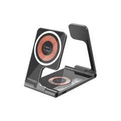 Promate -AuraFold-Trio ,Ultra-Slim Transparent Foldable 15W MagSafe compatible Wireless Charging Station,BLACK